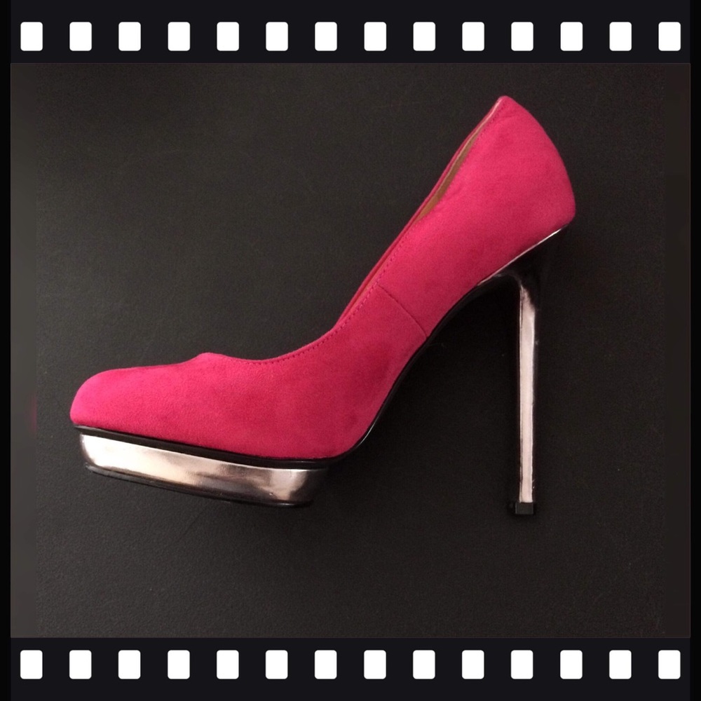 Sexy suede pink heels with silver trim - Picture 3 of 3